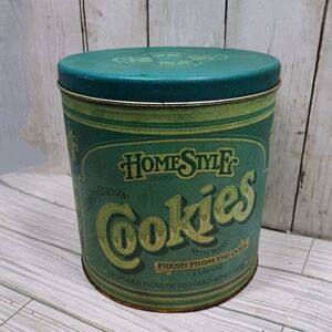 Ballonoff Vtg 70s Boho Metal Large Green Homestyle Cookies Canister Prop Kitchen